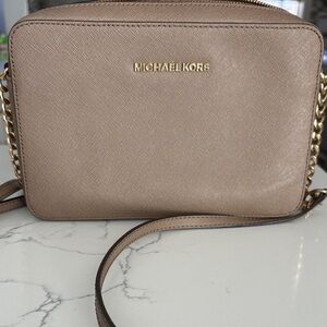 Michael Kors Beige Crossbody Bag with Gold Accents
